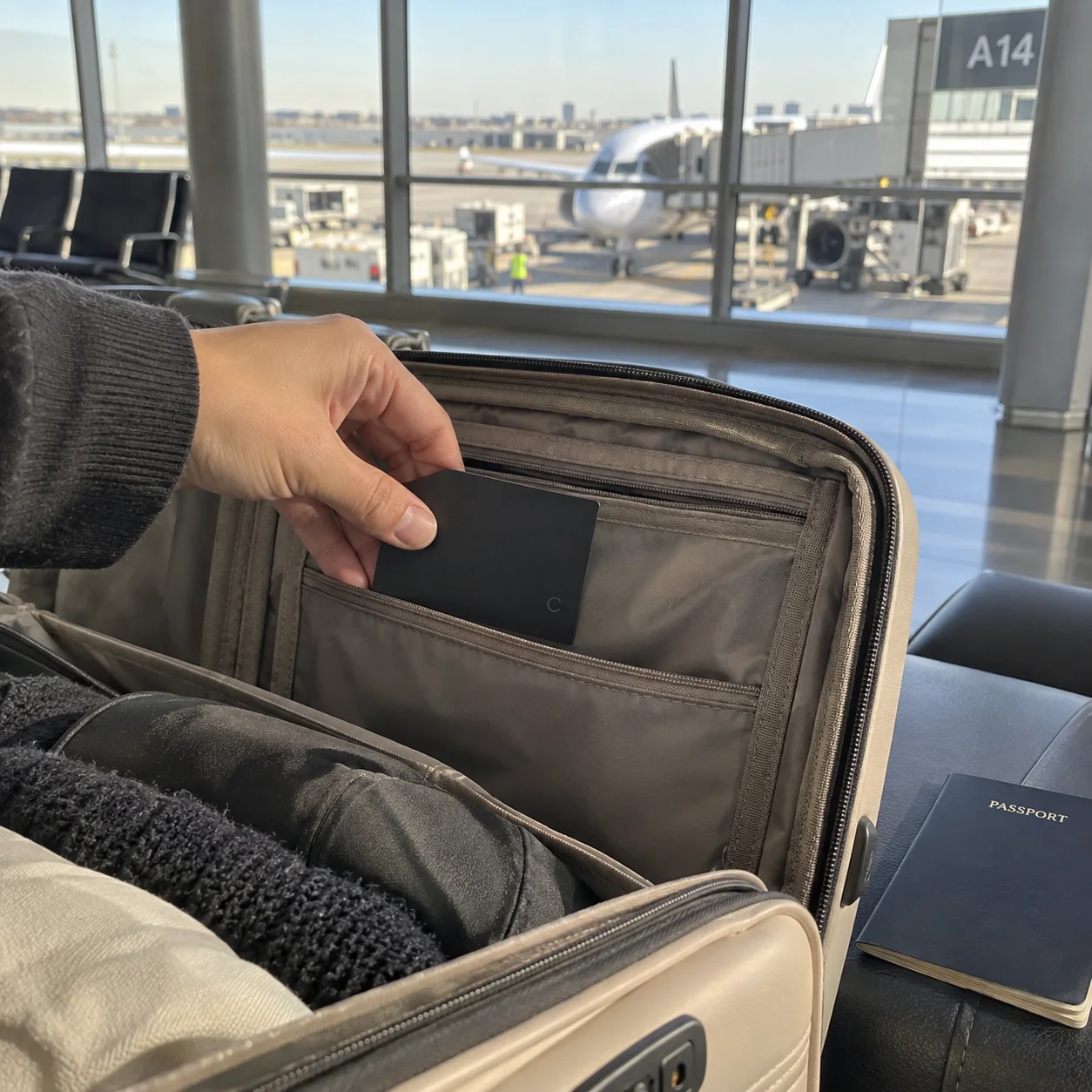 Card tracker placed in carry-on
