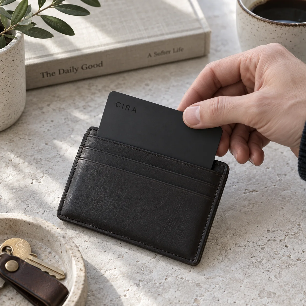 Slim tracking card in wallet