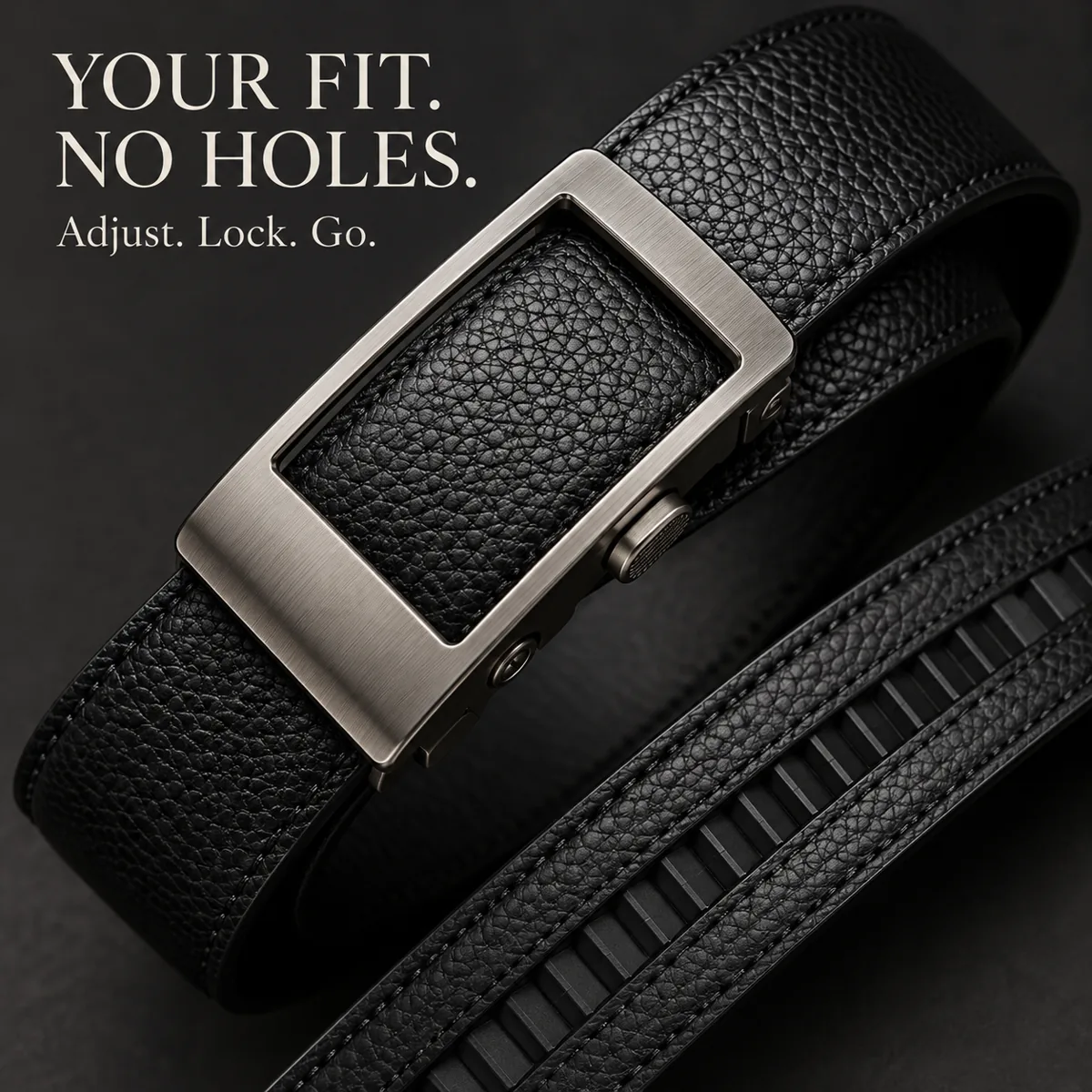 No-hole black belt with silver buckle