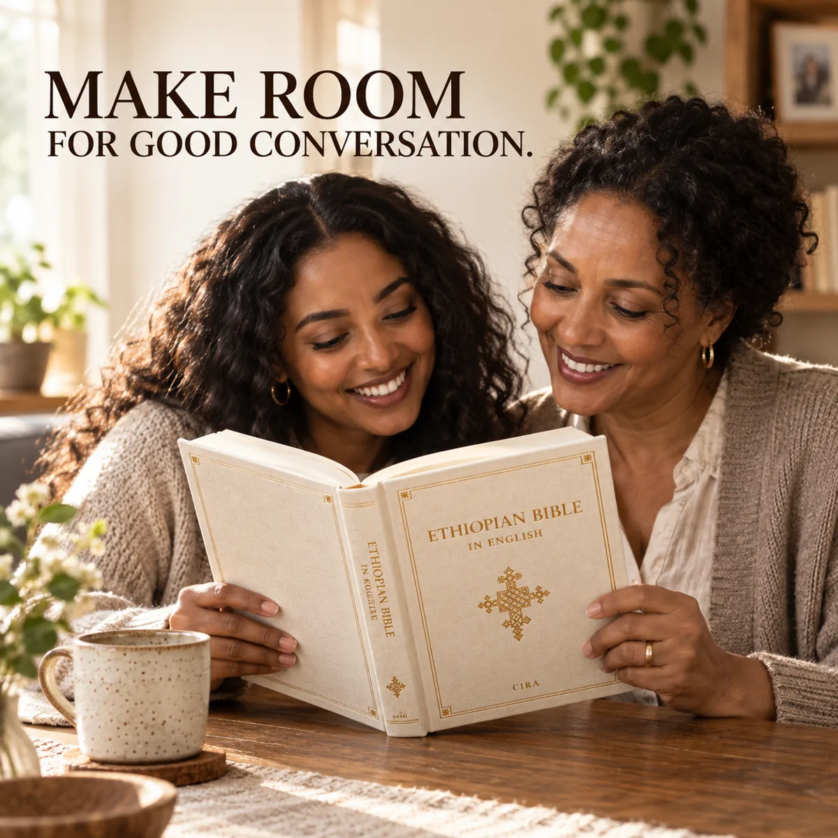 Two adults reading together